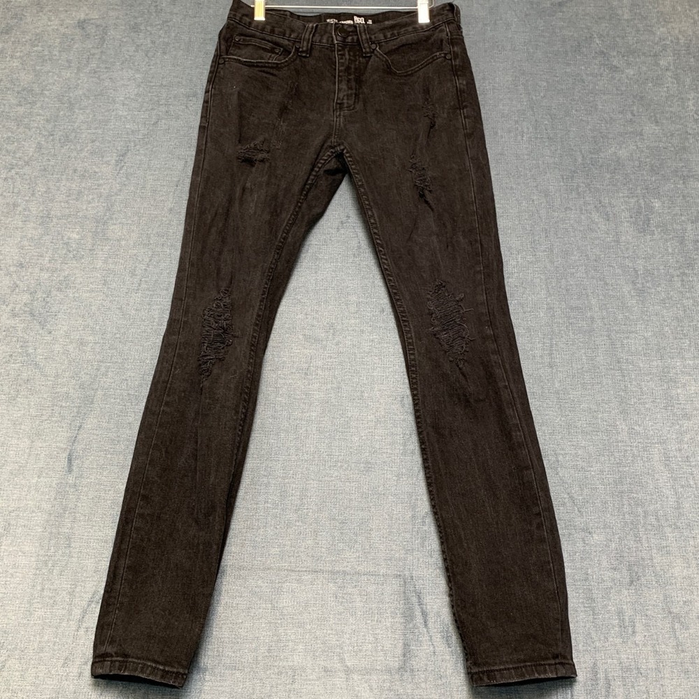 RSQ Jeans Womens 28x30 Black Denim Distressed Dark Wash Mid Rise Skinny Tapered